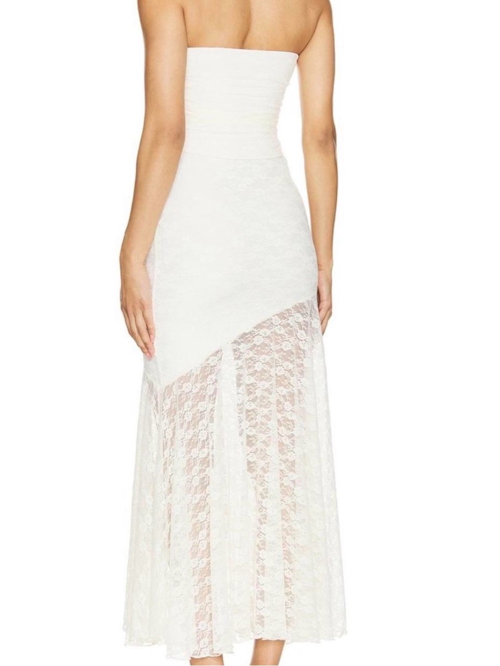 MORE TO COME Nylah Maxi Set- Strapless White Lace Skirt Set Corset top